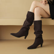 Women's Camel Suede Pointed-Toe Knee-High Boots Y2741 Boots Y2741