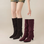 Isyou ibeauty Pointed Toe Suede Low Heel Knee High Boots Y2740 Boots Y2740