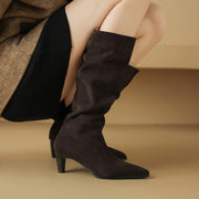 Women's Camel Suede Pointed-Toe Knee-High Boots Y2741 Boots Y2741