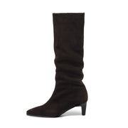 Isyou ibeauty Pointed Toe Suede Low Heel Knee High Boots Y2740 Boots Y2740