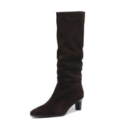 Isyou ibeauty Pointed Toe Suede Low Heel Knee High Boots Y2740 Boots Y2740 DarkBrown Leather lining US5/EU34