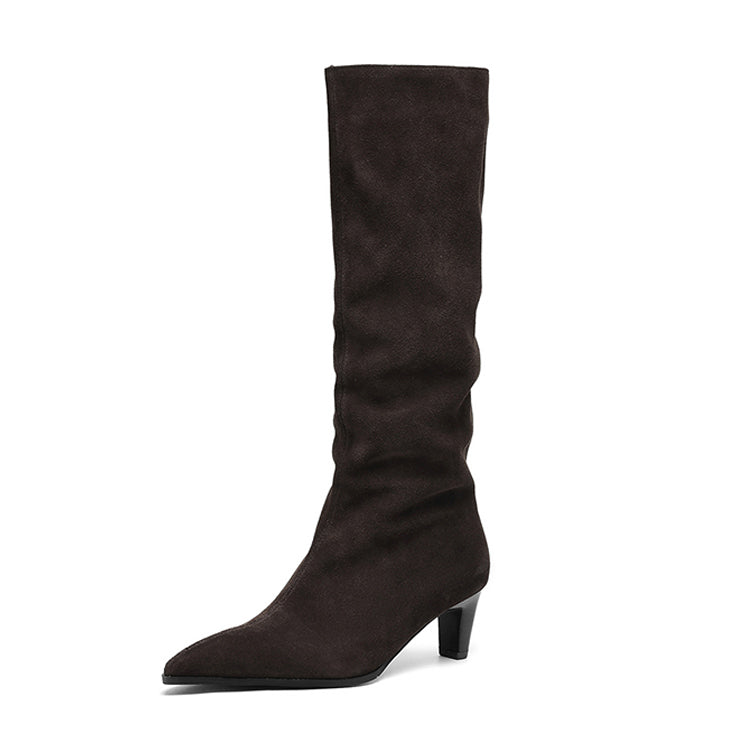 Women's Camel Suede Pointed-Toe Knee-High Boots Y2741 Boots Y2741 Coffee US5/EU34 Leather lining