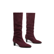 Isyou ibeauty Pointed Toe Suede Low Heel Knee High Boots Y2740 Boots Y2740