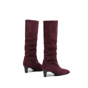 Isyou ibeauty Pointed Toe Suede Low Heel Knee High Boots Y2740 Boots Y2740