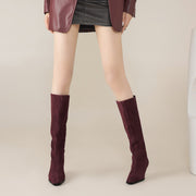 Isyou ibeauty Pointed Toe Suede Low Heel Knee High Boots Y2740 Boots Y2740