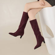 Isyou ibeauty Pointed Toe Suede Low Heel Knee High Boots Y2740 Boots Y2740