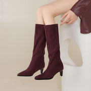 Isyou ibeauty Pointed Toe Suede Low Heel Knee High Boots Y2740 Boots Y2740