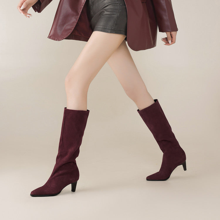 Isyou ibeauty Pointed Toe Suede Low Heel Knee High Boots Y2740 Boots Y2740