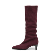 Isyou ibeauty Pointed Toe Suede Low Heel Knee High Boots Y2740 Boots Y2740