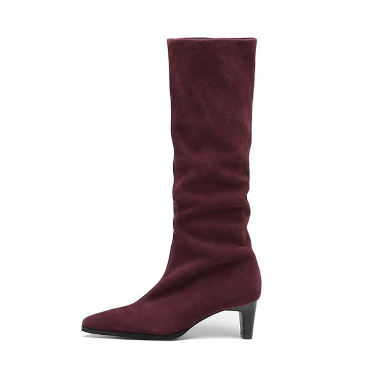 Isyou ibeauty Pointed Toe Suede Low Heel Knee High Boots Y2740 Boots Y2740