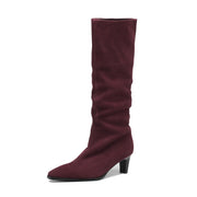 Isyou ibeauty Pointed Toe Suede Low Heel Knee High Boots Y2740 Boots Y2740 Maroon Leather lining US5/EU34