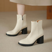 Women's Top-grain Sheepskin Chunky Heel Ankle Boots Y2762 Boots Y2762