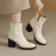 Women's Top-grain Sheepskin Chunky Heel Ankle Boots Y2762 Boots Y2762