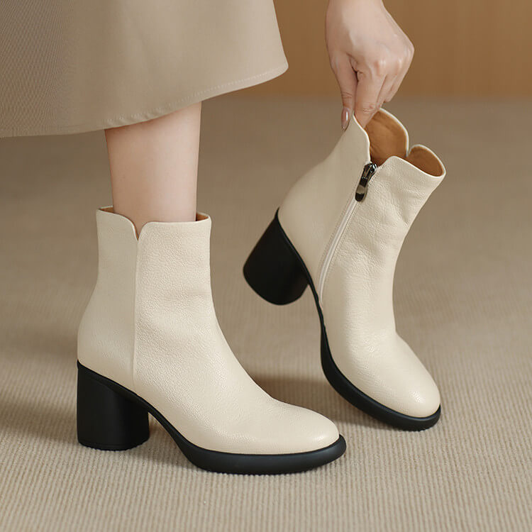 Women's Top-grain Sheepskin Chunky Heel Ankle Boots Y2762 Boots Y2762