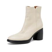 Women's Top-grain Sheepskin Chunky Heel Ankle Boots Y2762 Boots Y2762 Beige Leather lining US5/EU34