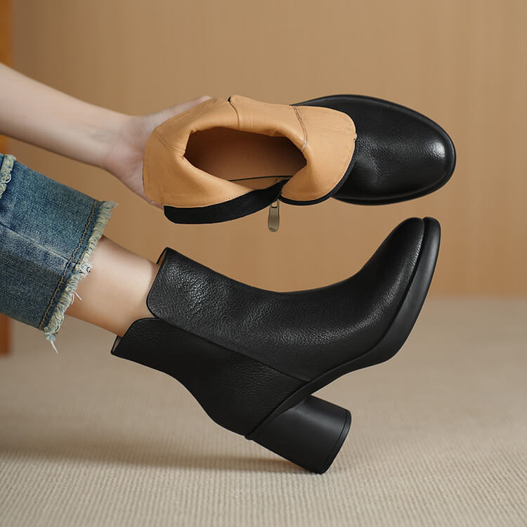 Women's Top-grain Sheepskin Chunky Heel Ankle Boots Y2762 Boots Y2762