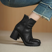 Women's Top-grain Sheepskin Chunky Heel Ankle Boots Y2762 Boots Y2762