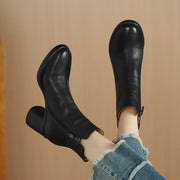 Women's Top-grain Sheepskin Chunky Heel Ankle Boots Y2762 Boots Y2762