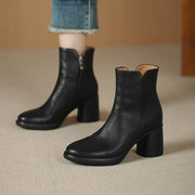 Women's Top-grain Sheepskin Chunky Heel Ankle Boots Y2762 Boots Y2762