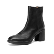 Women's Top-grain Sheepskin Chunky Heel Ankle Boots Y2762 Boots Y2762 Black Leather lining US5/EU34