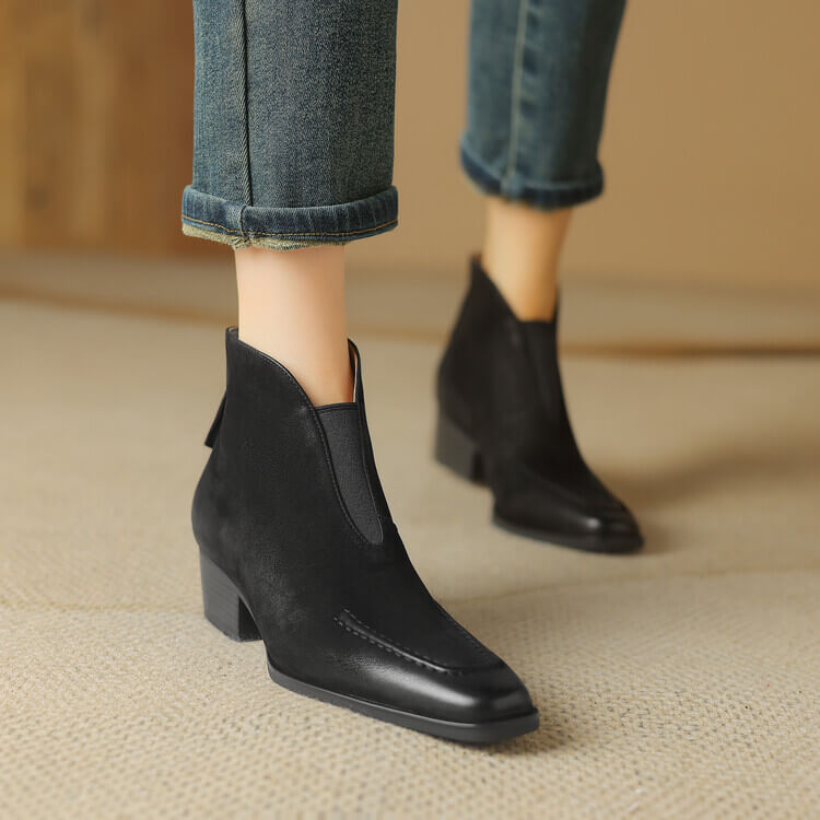 Elegant Square-Toe Ankle Boots with Sculpted Cuff Y2766 Boots Y2766