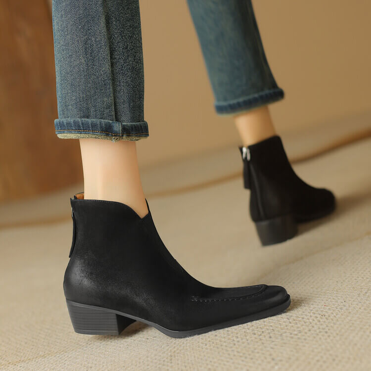 Elegant Square-Toe Ankle Boots with Sculpted Cuff Y2766 Boots Y2766