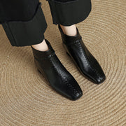 Women's Square Toe Low Heel Leather Ankle Boots – Elegant Woven Vintage Style Y2761 Boots Y2761