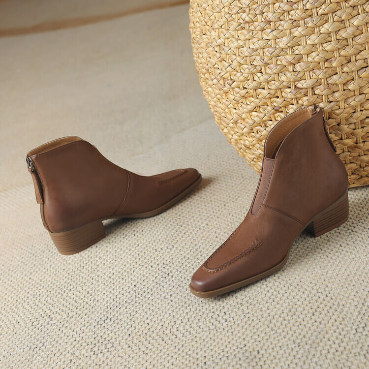 Elegant Square-Toe Ankle Boots with Sculpted Cuff Y2766 Boots Y2766