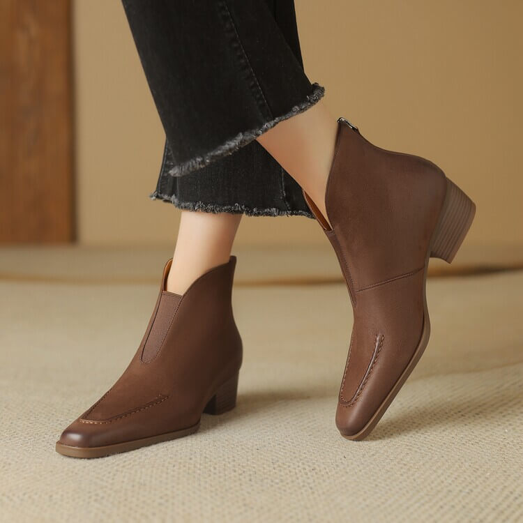 Elegant Square-Toe Ankle Boots with Sculpted Cuff Y2766 Boots Y2766