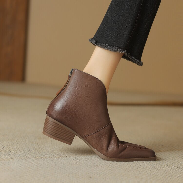 Elegant Square-Toe Ankle Boots with Sculpted Cuff Y2766 Boots Y2766