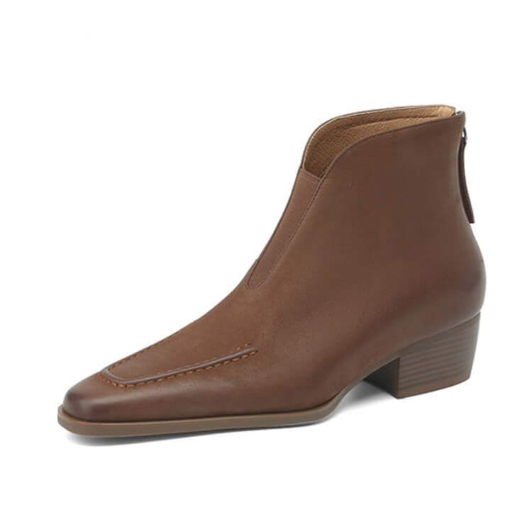 Elegant Square-Toe Ankle Boots with Sculpted Cuff Y2766 Boots Y2766 DarkBrown US5/EU34