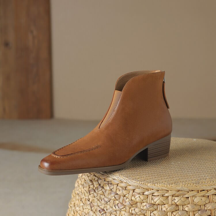 Elegant Square-Toe Ankle Boots with Sculpted Cuff Y2766 Boots Y2766