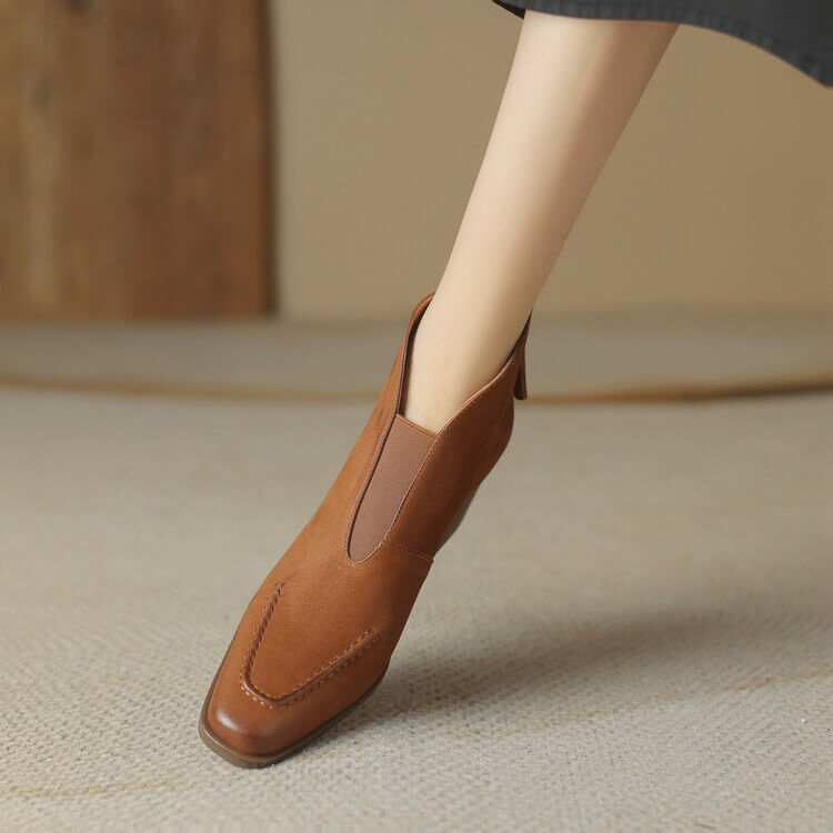Elegant Square-Toe Ankle Boots with Sculpted Cuff Y2766 Boots Y2766