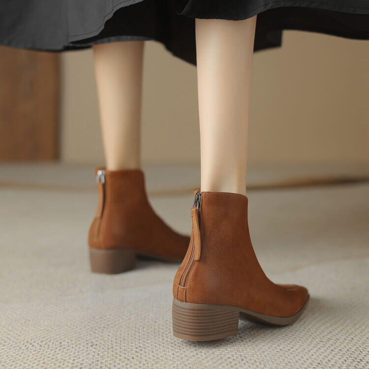 Elegant Square-Toe Ankle Boots with Sculpted Cuff Y2766 Boots Y2766