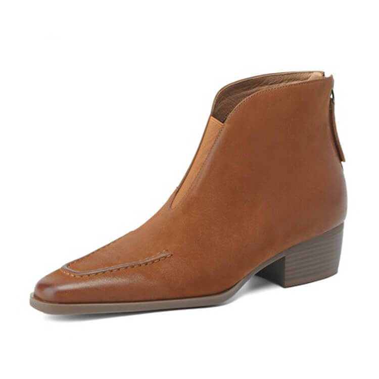 Elegant Square-Toe Ankle Boots with Sculpted Cuff Y2766 Boots Y2766 Yellow-brown US5/EU34