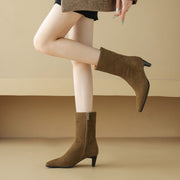 Square Toe Suede Mid-calf Boots with Low Heels Y2747 Boots Y2747