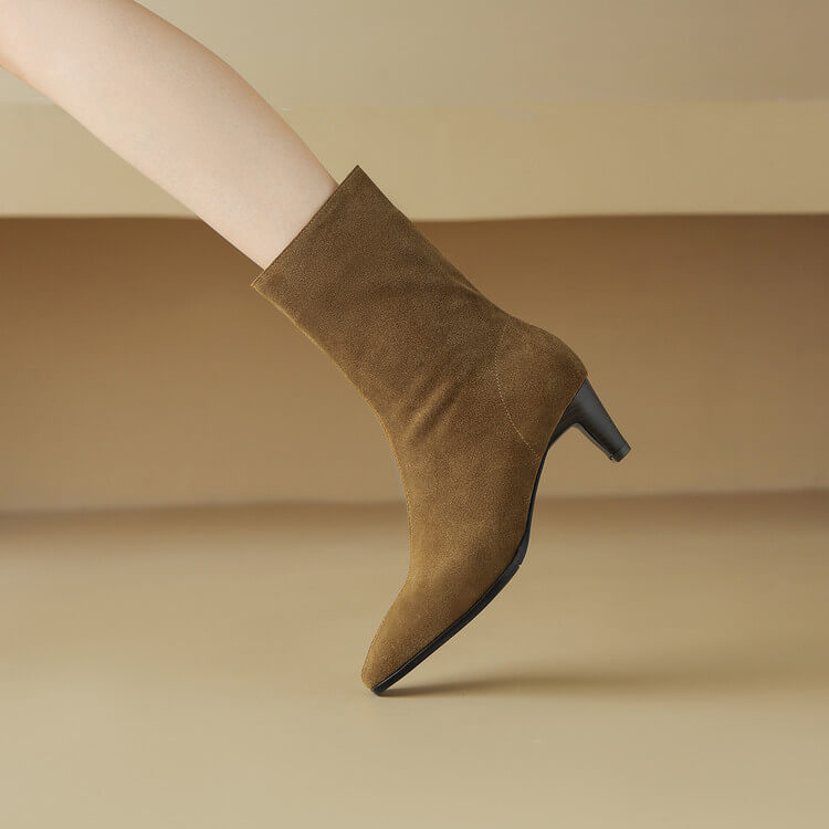 Square Toe Suede Mid-calf Boots with Low Heels Y2747 Boots Y2747