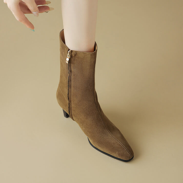 Square Toe Suede Mid-calf Boots with Low Heels Y2747 Boots Y2747