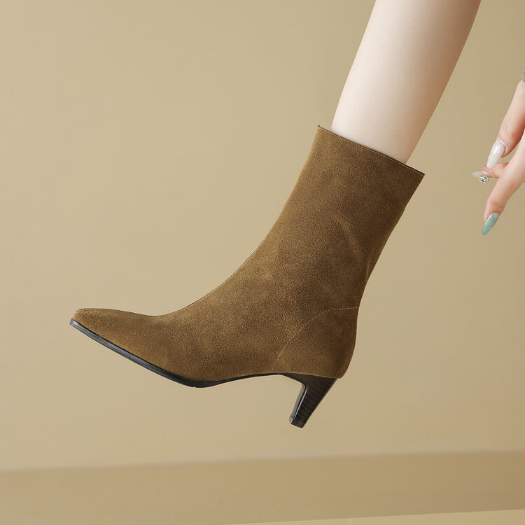 Square Toe Suede Mid-calf Boots with Low Heels Y2747 Boots Y2747