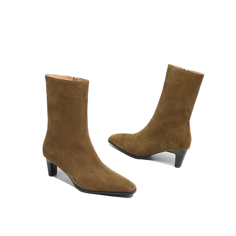 Square Toe Suede Mid-calf Boots with Low Heels Y2747 Boots Y2747