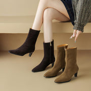 Square Toe Suede Mid-calf Boots with Low Heels Y2747 Boots Y2747