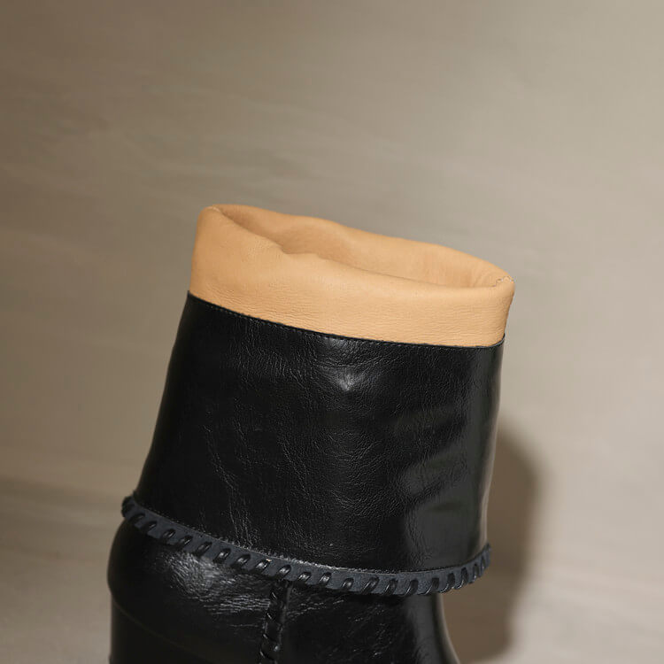 Women’s Genuine Leather Pointed-Toe Mid-Calf Boots with Buckle Y2760 Boots Y2760