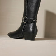 Women’s Genuine Leather Pointed-Toe Mid-Calf Boots with Buckle Y2760 Boots Y2760