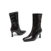 Women’s Square-Toe Stiletto Heel Slip-On Mid-Calf Boots with Stone Texture Y2746 Boots Y2746