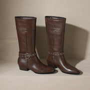 Women’s Genuine Leather Pointed-Toe Mid-Calf Boots with Buckle Y2760 Boots Y2760