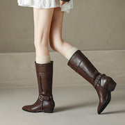 Women’s Genuine Leather Pointed-Toe Mid-Calf Boots with Buckle Y2760 Boots Y2760
