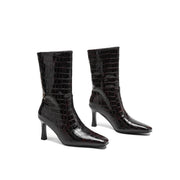 Women’s Square-Toe Stiletto Heel Slip-On Mid-Calf Boots with Stone Texture Y2746 Boots Y2746
