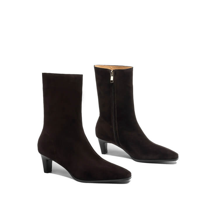 Square Toe Suede Mid-calf Boots with Low Heels Y2747 Boots Y2747