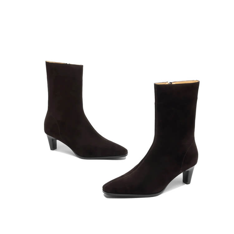 Square Toe Suede Mid-calf Boots with Low Heels Y2747 Boots Y2747