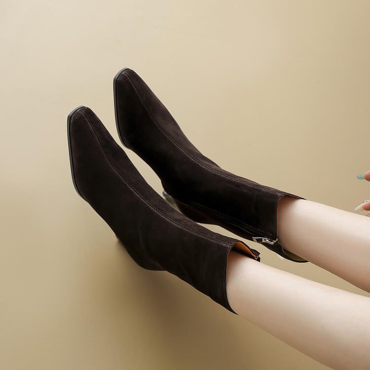Square Toe Suede Mid-calf Boots with Low Heels Y2747 Boots Y2747
